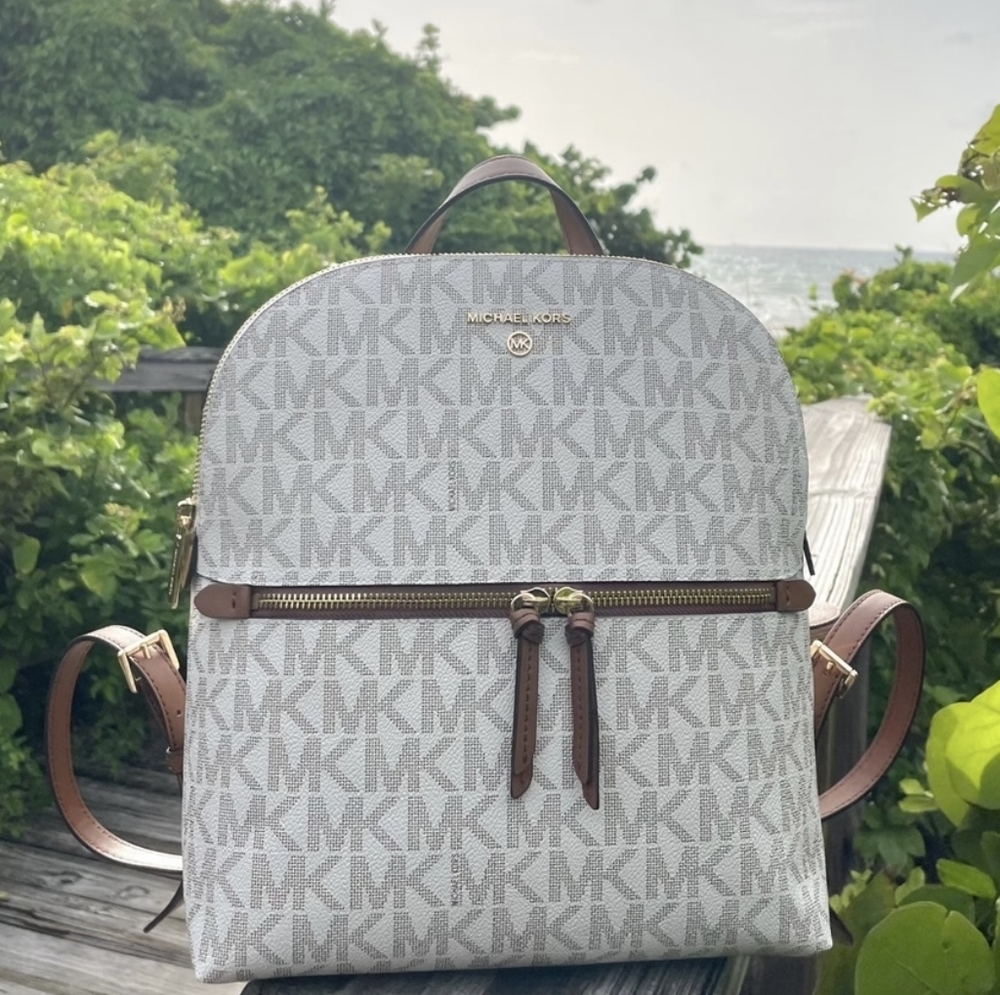 New $298 Michael Kors Monogram DALLAS MD SLIM BACKPACK Designer Purse MK Bag